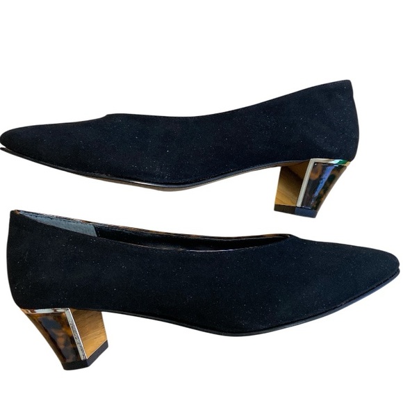 J.Reneé Black Suede Pointed Toe Heels 10W Tortoiseshell Block Heel - Picture 6 of 10